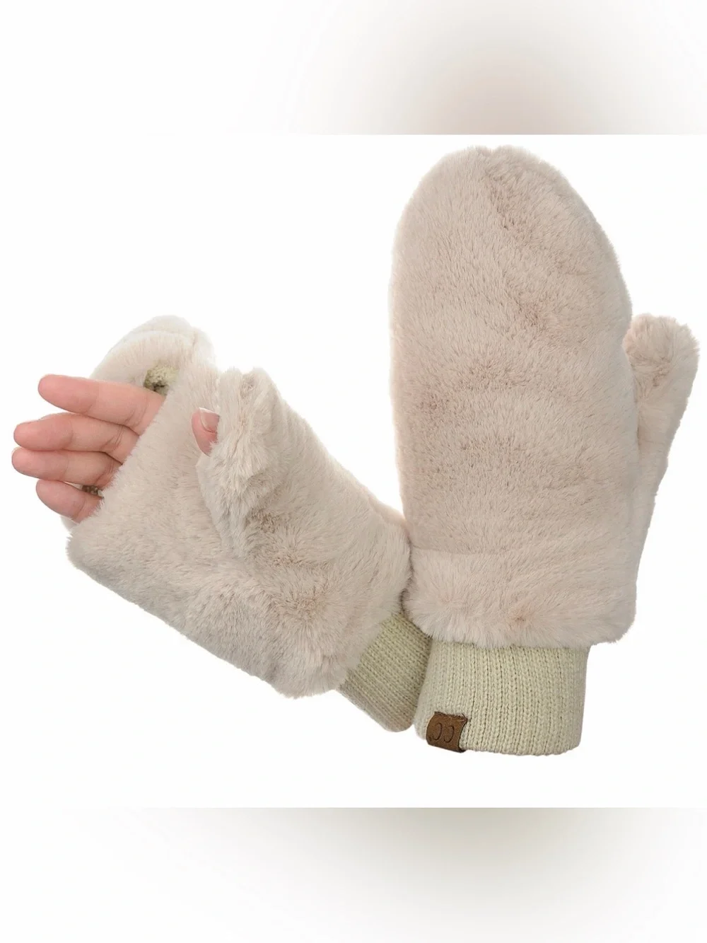 NWT CC Womens Faux Wrist Fur Fingerless Sherpa Lined Convertible Mittens Gloves